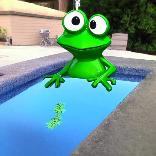 Prompt: pepe the frog is chilling in a pool