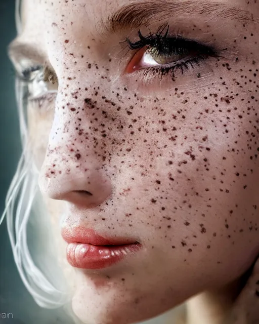 Image similar to !dream Close-up portrait of a woman, close-up, high sharpness, zeiss lens, fashion photo shoot, flowers, black hair, freckles, Annie Leibovitz and Steve McCurry, David Lazar, Jimmy Nelsson, artistic, hyper-realistic, beautiful face, octane rendering