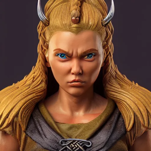 Prompt: funko of a viking woman, wide shot, vibrant color details, zbrush, hyper realistic, golden ratio, macro lens, unreal engine, octane render, symmetric