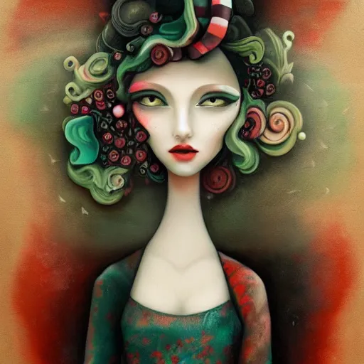 Image similar to Female Painting by Benjamin Lacombe, asymmetrical, Organic Painting, Matte Painting, geometric shapes, hard edges, graffiti, street art, by Benjamin Lacombe