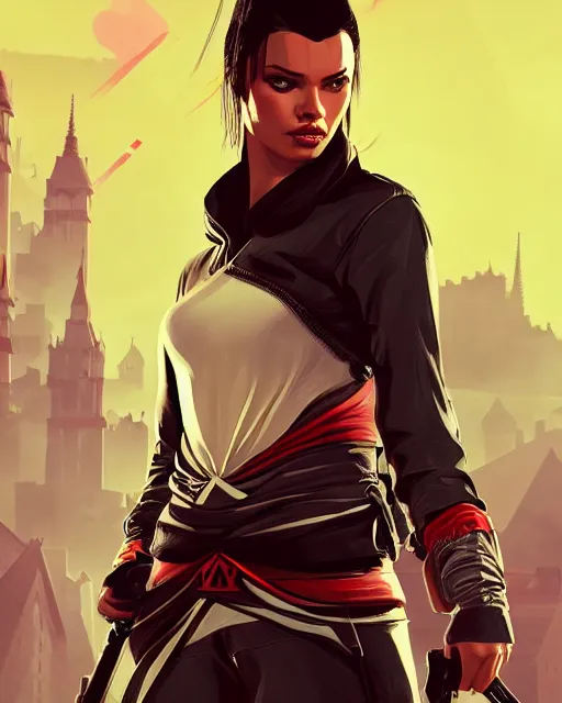 Prompt: adriana lima in gta v, assassin's creed, artstation, petros afshar