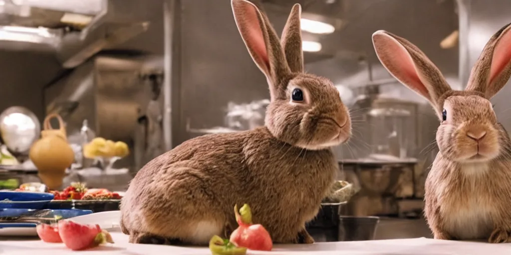 Prompt: a rabbit in the movie chef, screenshot