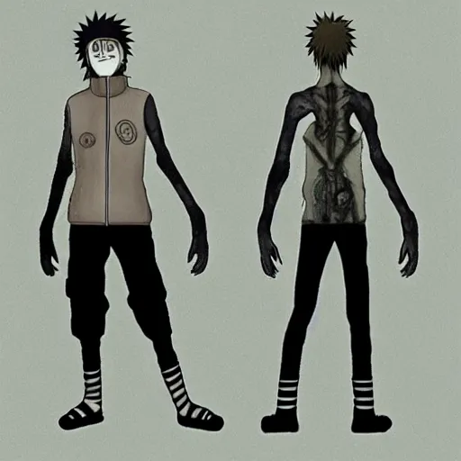 Prompt: naruto, alien grey, tall, very thin, terrifying, grimdark, photorealistic