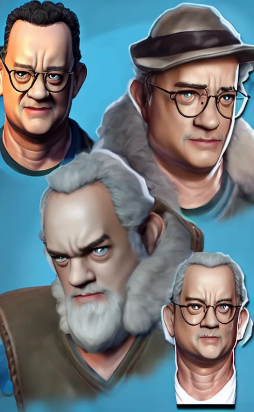 Image similar to Tom Hanks as a character in the game League of Legends, with a background based on the game League of Legends, detailed face, old 3d graphics