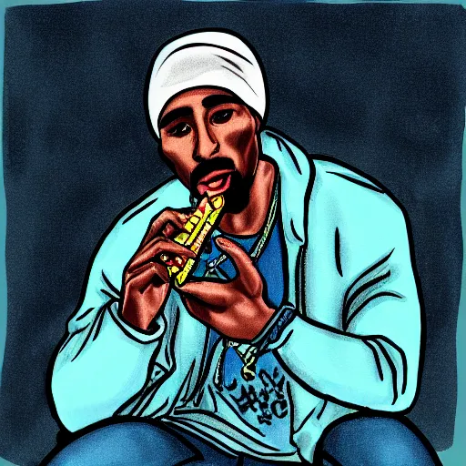 Image similar to tupac eating chocolate bar in the moonlight at night, digital art