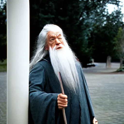 Image similar to Gandalf wearing a suit, DLSR photo