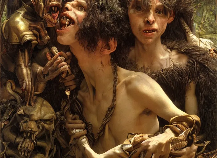 Image similar to goblins from the movie labyrinth by edgar maxence and caravaggio and michael whelan and delacroix style, artistic, intricate painting, cinematic lighting, hyper realistic, extremely detailed, establishing shot, 8 k resolution, dramatic lighting