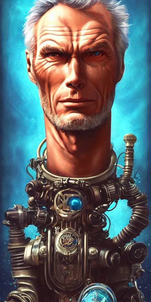 Prompt: lofi underwater bioshock biopunk clint eastwood portrait, Pixar style, by Tristan Eaton Stanley Artgerm and Tom Bagshaw.