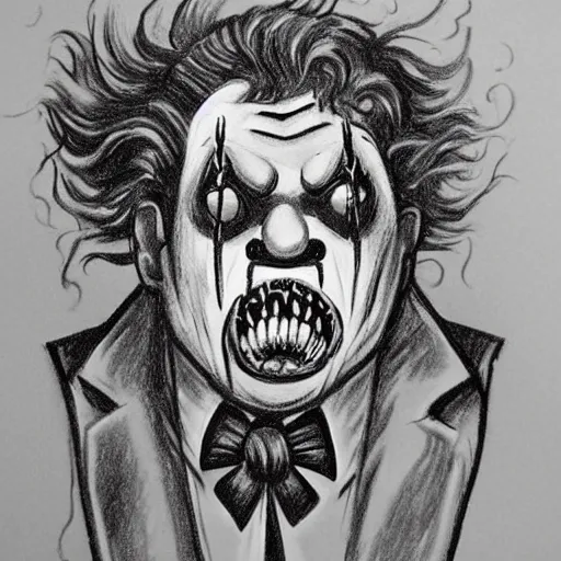 Prompt: 3 0 s drawing style, horror, it clown, leatherface, nightmare