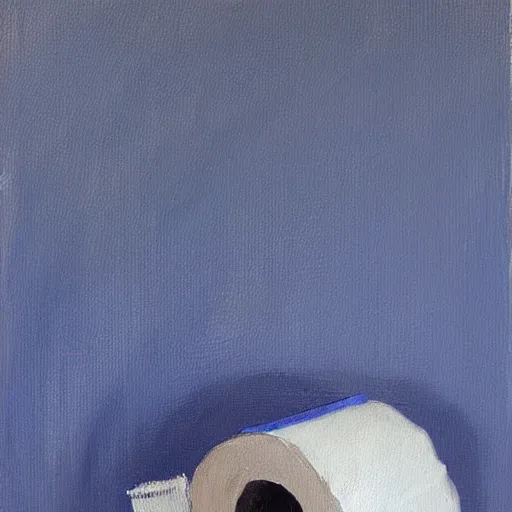 Image similar to a painting of a roll of toilet paper against a dark blue background, impressionist painting