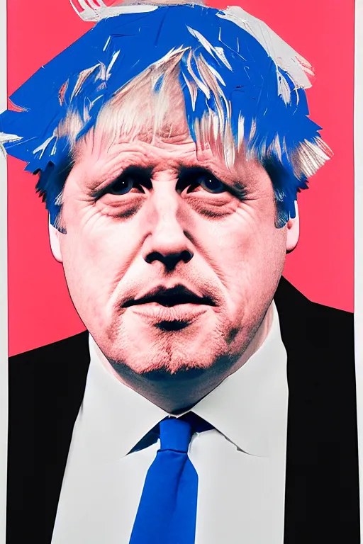 Prompt: a single portrait of Boris Johnson, by Henri Matisse, cut-out paper collage, flat bold color, facing front
