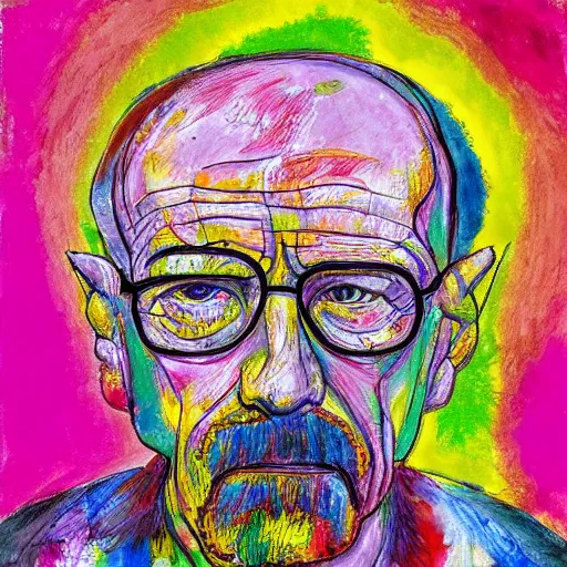 Image similar to portrait of walter white in the style of affandi, expressionism, messy, abstract