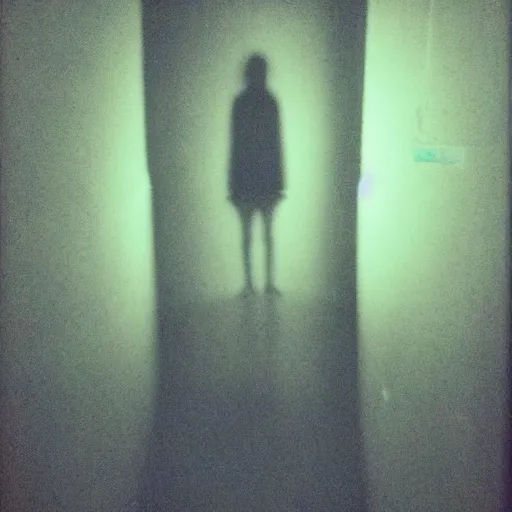 Prompt: insane nightmare, no light, everything is blurred, creepy shadows, a creature on four legs on the ceiling , very poor quality of photography, 2 mpx quality, grainy picture