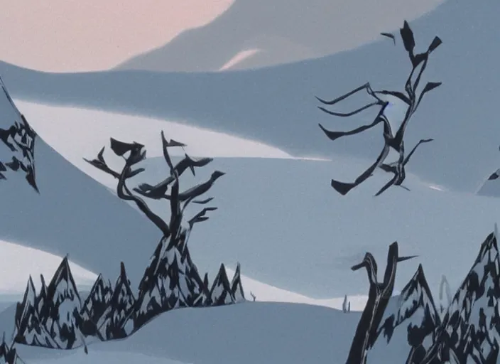 Image similar to minimalist charred wooded snowdrift landscape from mulan ( 1 9 9 8 )