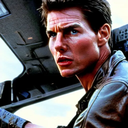 Prompt: film still of tom cruise as the terminator in terminator 8 2 0 2 3