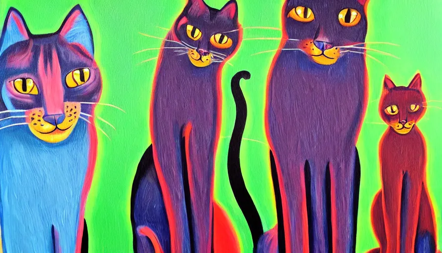 Image similar to acrylic painting of really tall cats by fandooby magoof, thick brush strokes and visible paint layers