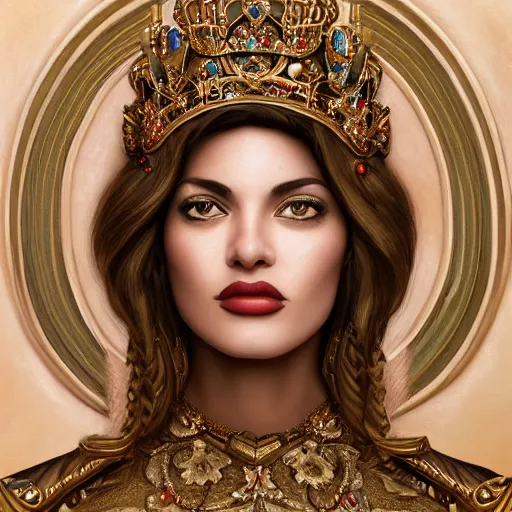 Prompt: professionally - painted ultradetailed ornate beautiful award winning masterpiece illustration of nadia la arwall, as a queen, digital airbrush painting, 3 d rim light, hyperrealistic, artstation, cgsociety, kodakchrome, golden ratio