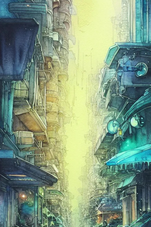 Prompt: beautiful happy picturesque charming sci - fi city in harmony with nature. beautiful light. nice colour scheme, soft warm colour. beautiful detailed watercolor by lurid