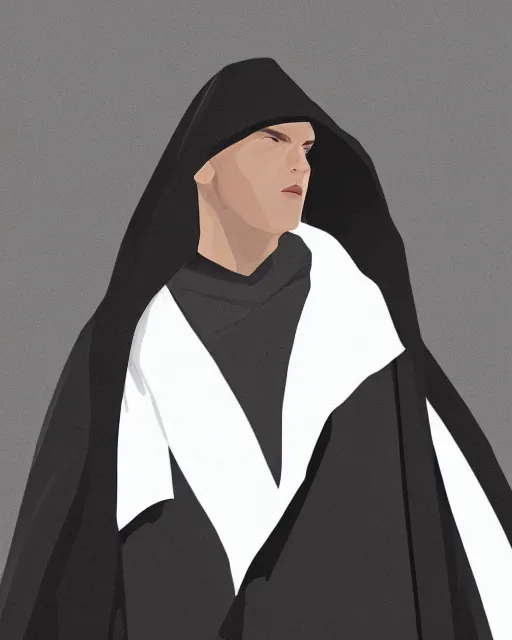 Image similar to digital art portrait of a young man in dark robes, hooded, made by WLOP, WLOP