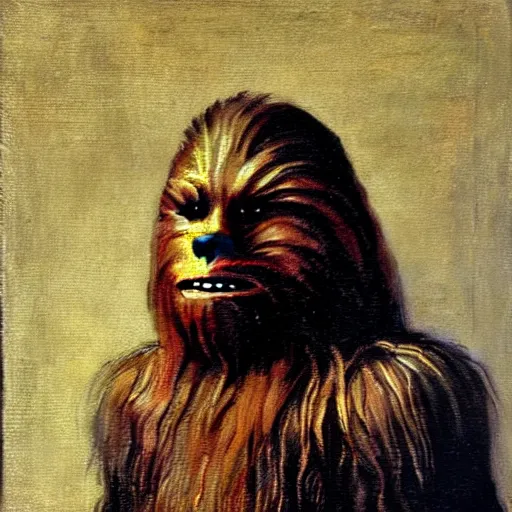 Image similar to portrait of chewbacca by vermeer, dutch baroque, beautiful natural light, oil on canvas