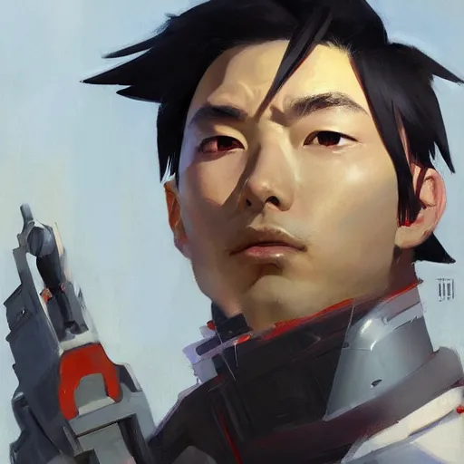 Image similar to greg manchess portrait painting of kazuto kirigaya as overwatch character, medium shot, asymmetrical, profile picture, organic painting, sunny day, matte painting, bold shapes, hard edges, street art, trending on artstation, by huang guangjian and gil elvgren and sachin teng