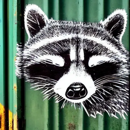 Image similar to raccoon graffiti on shipping container,