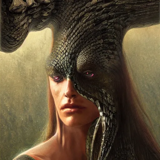 Image similar to snake woman, elden ring boss, matte painting, detailed, elden ring, oil on canvas