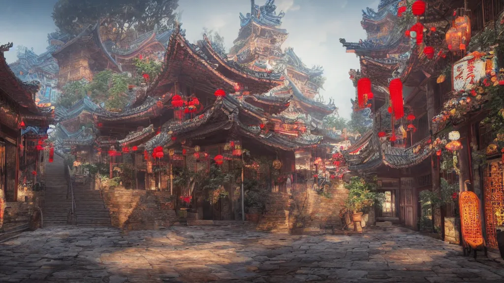 Image similar to old chinese city, fantasy artwork, very very very beautiful scenery, hd, hdr, ue5, ue6, unreal engine 5, cinematic 4k wallpaper, 8k, ultra detailed, high resolution, artstation, award winning