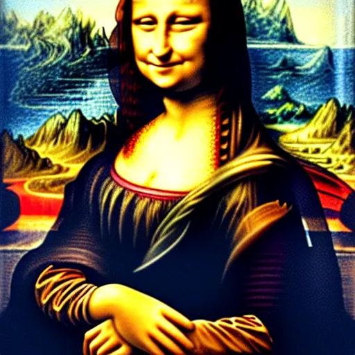 Image similar to a painting of the mona lisa by bob ross