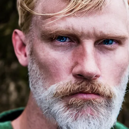 Image similar to close up of face of average looking 5 0 year old anglo saxon blond man with a blond beard and blond mutton chops, short wavy blond hair, green eyes, 1 8 0 0 s soldier, portrait, 4 k