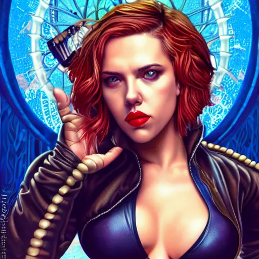 Prompt: lofi venom steampunk perturbator portrait of scarlett johansson in bikini, Pixar style, by Tristan Eaton Stanley Artgerm and Tom Bagshaw.