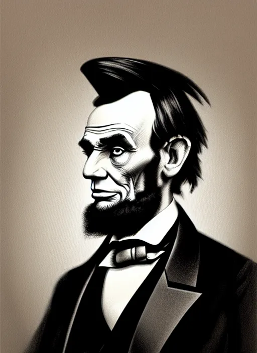 Prompt: a portrait painting of abraham lincoln with a mohawk by edouard bisson, punk, artstation