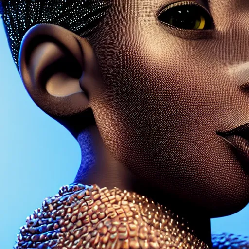 Prompt: stunning, coherent, impressive, detailed still of black girl with short blonde hair, follow shot, 3d, in the style of pixar, comic book style, 3d, highly detailed, sharp focus, bokeh, depth of field, 16k resolution, Unreal Engine 5, coherent, cinematic lighting, photorealistic, by Zhang Jingna