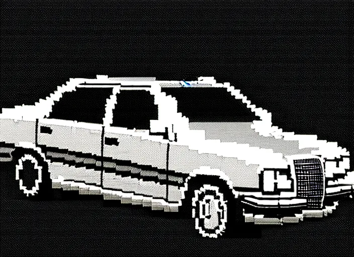 Image similar to synthesized hologram aiburning wrecked mercedes 1 2 4, pixelart, monochrome gameboy!!, award winning. dramatic. trending on artstation, low resolution sync