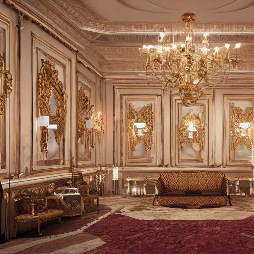 Image similar to luxurious interior palace, hyperdetailed, raytracing, octane render