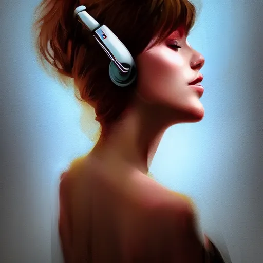 Image similar to a beautiful woman listening to music by stefan threurer, digital art, trending on artstation