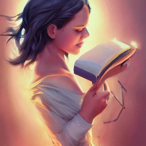 Prompt: girl reading a book, highly detailed, digital painting, artstation, concept art, art by artgerm and Anna Dittmann and Greg Hildebrandt