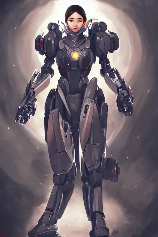 Prompt: a young attractive Asian woman inside a mecha, in the style of Artgerm and Tom Bagshaw