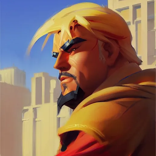 Image similar to Greg Manchess portrait painting of Ken Masters as Overwatch character, medium shot, asymmetrical, profile picture, Organic Painting, sunny day, Matte Painting, bold shapes, hard edges, street art, trending on artstation, by Huang Guangjian and Gil Elvgren and Sachin Teng