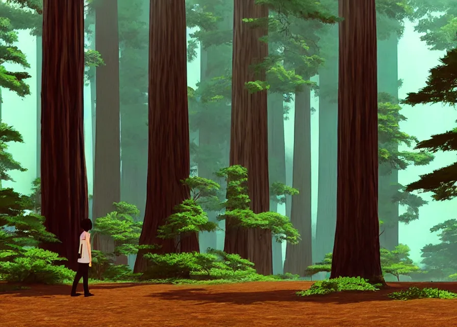 Image similar to a redwood forest with 1 9 8 0 s xerox copy machines, makoto shinkai, dusty