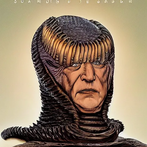 Image similar to The face of Joe Biden on Dune's sandworm body. cgi, 4k, dune book cover art