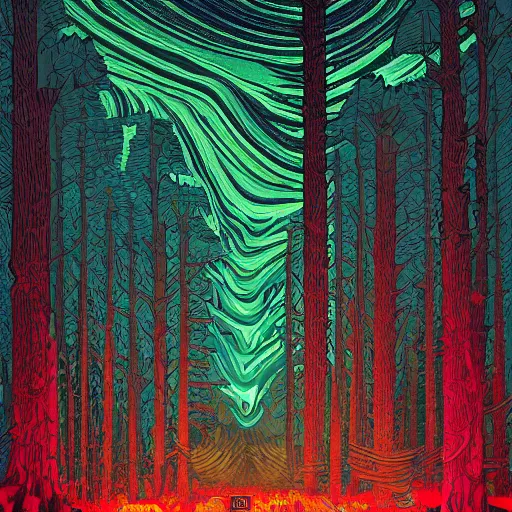 Image similar to thegodric forest settee monolithic monuments by dan mumford and tom thomson, 8 k resolution digital art. lot of neons. trending on artstation. psychedelic luminus rapids vault biscuit