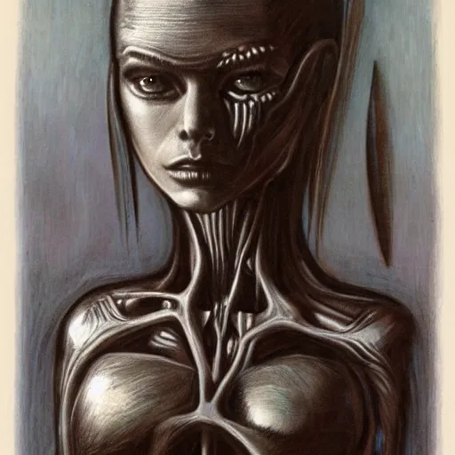 Image similar to a girl, concept art by h r giger