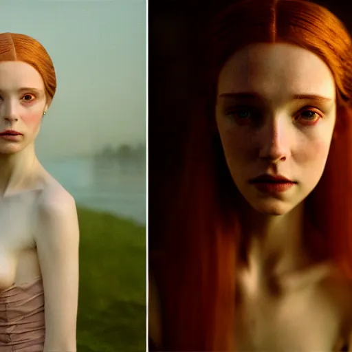 Prompt: photographic portrait of a stunningly beautiful english renaissance female in soft dreamy light at sunset, beside the river, soft focus, contemporary fashion shoot, in a denis villeneuve and tim burton movie, by edward robert hughes, annie leibovitz and steve mccurry, david lazar, jimmy nelsson, extremely detailed, breathtaking, hyperrealistic, perfect face, octane render