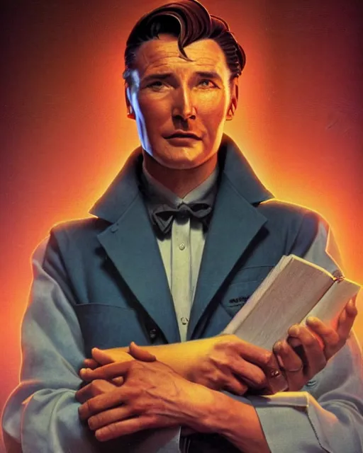 Image similar to Errol Flynn as a scientist. 1980s dystopian Soviet Russia, propaganda screens. Stephen Bliss, unreal engine, fantasy art by Greg Rutkowski, Loish, Rhads, Makoto Shinkai and Lois van baarle, Ilya Kuvshinov, rossdraws global illumination, radiant light, faithfully depicted facial expression, perfect anatomy, detailed and intricate environment