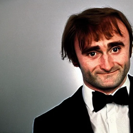 Prompt: An extremely creepy photograph of Phil Collins, 1985
