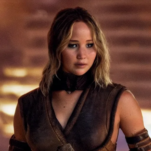 Prompt: still of Jennifer Lawrence as Sheeva in remake of Mortal Kombat (2029)