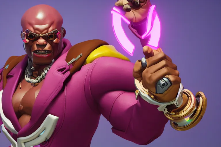 Image similar to doomfist, pink blazer, overwatch game, digital art, high detailed, unreal engine, artstation, 3 d render