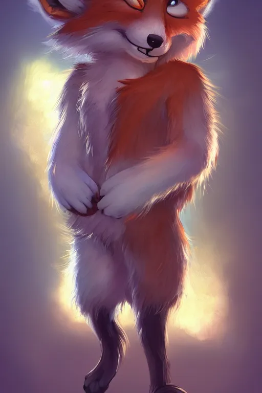 Image similar to an anthropomorphic fox fursona with a fluffy tail wearing a vest, backlighting, trending on artstation, digital art, furry art, trending on furaffinity, fantasy art, by kawacy, anime art