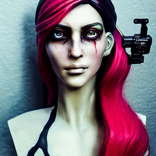 Prompt: ultra realistic painted sculpture of a beautiful cyberpunk woman. waxwork. cinematic makeup. detailed lifelike